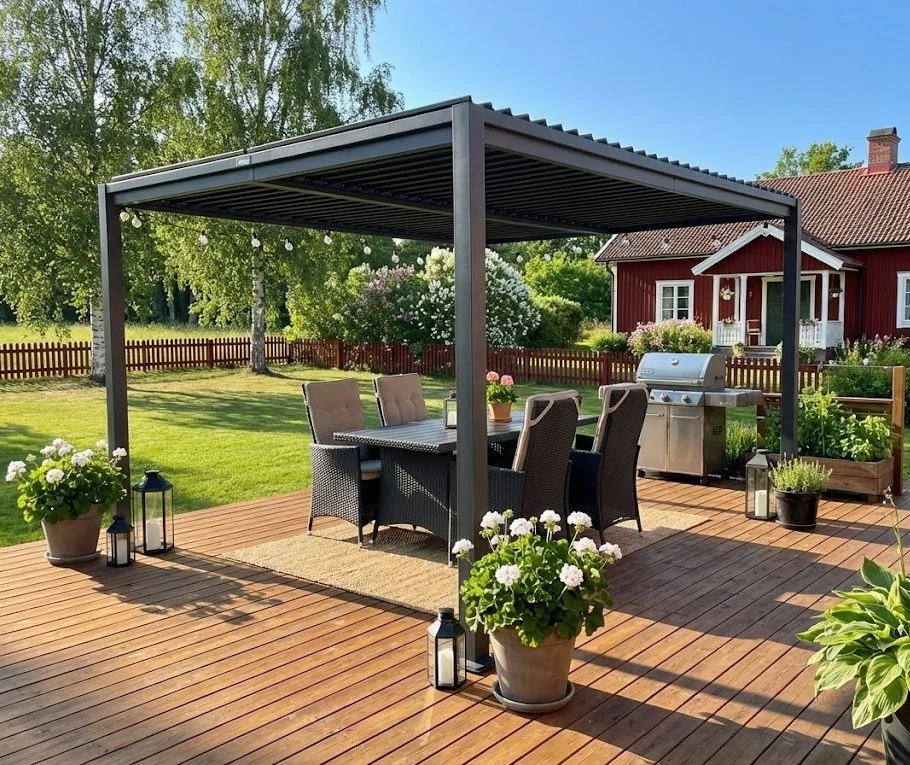 Bedly 142-6-4 pergola med lamelltak i mörkgrått